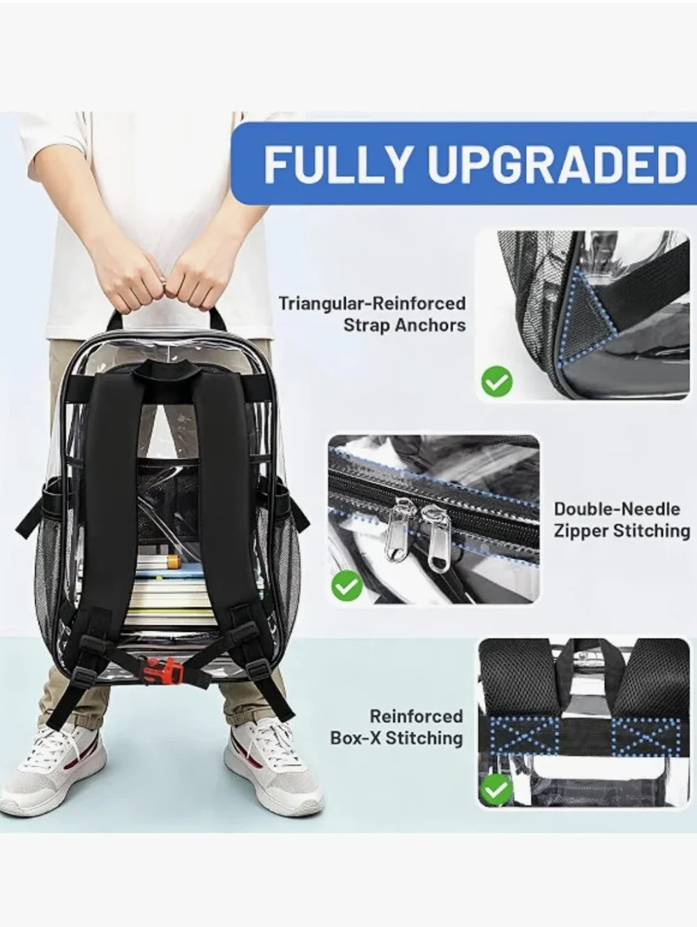 Clear Black-Trim Backpack / Transparent Stadium Bag
